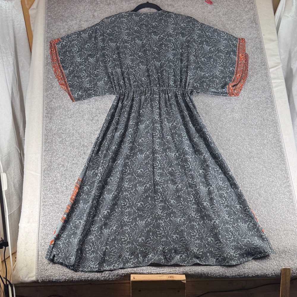 Karma Highway Floral Short Sleeve Kimono Dress Orange Gray Womens OS Boho Hippie - Picture 10 of 10